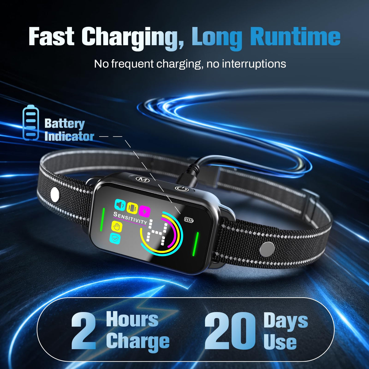 Smart AI Bark Collar with Beep Vibration IP67 Waterproof Jet Black T250