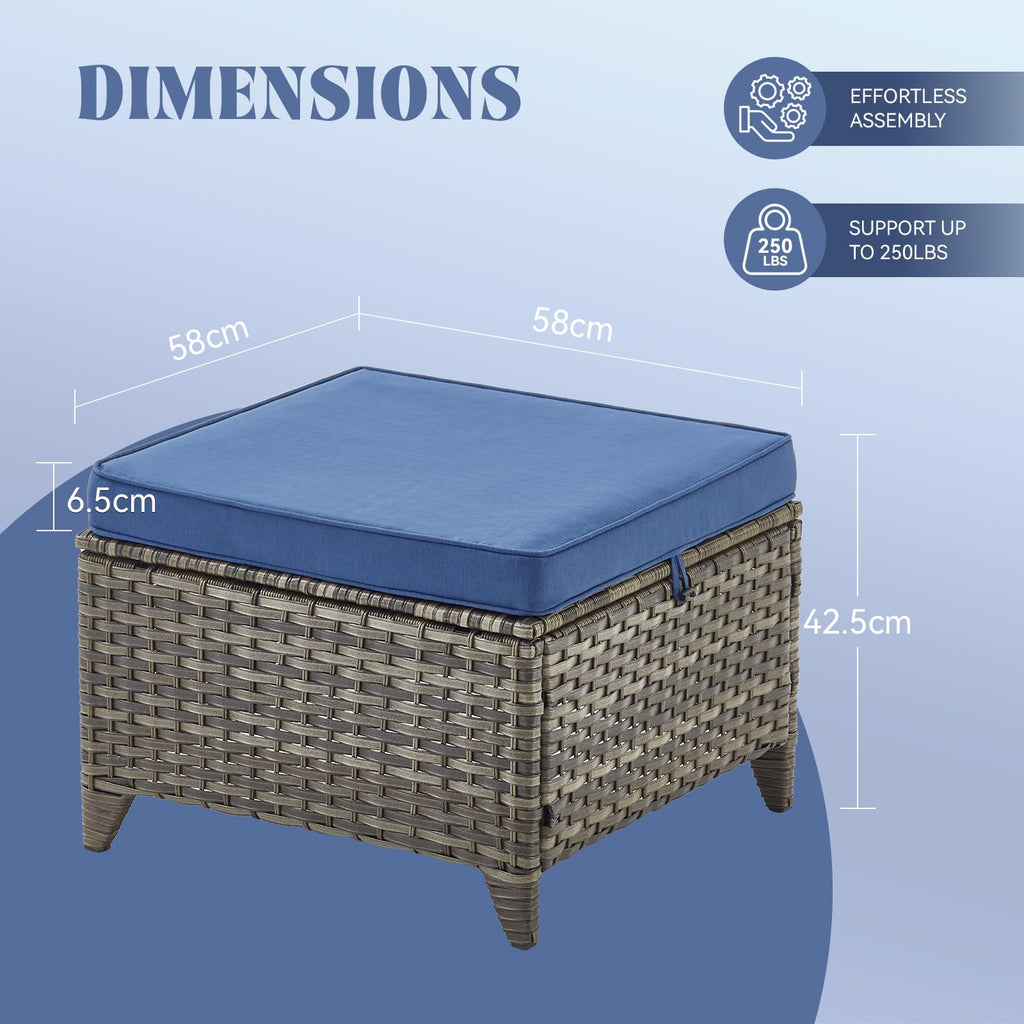Grey Wicker 3pcs Patio Furniture Set with Blue Cushions K588