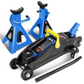 Low Profile Hydraulic Trolley Floor Jack with 2 Ratchet Jack Stands, 2 Ton Capacity, Blue F2756