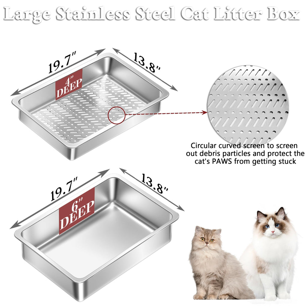 XL Stainless Steel Sifting Cat Litter Box with Scoop M593