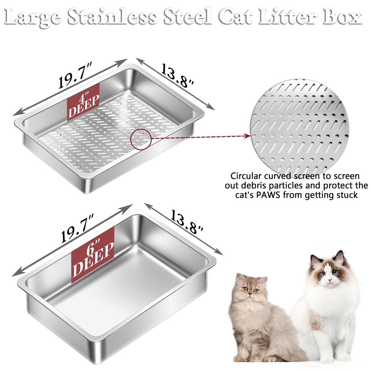 XL Stainless Steel Sifting Cat Litter Box with Scoop M593