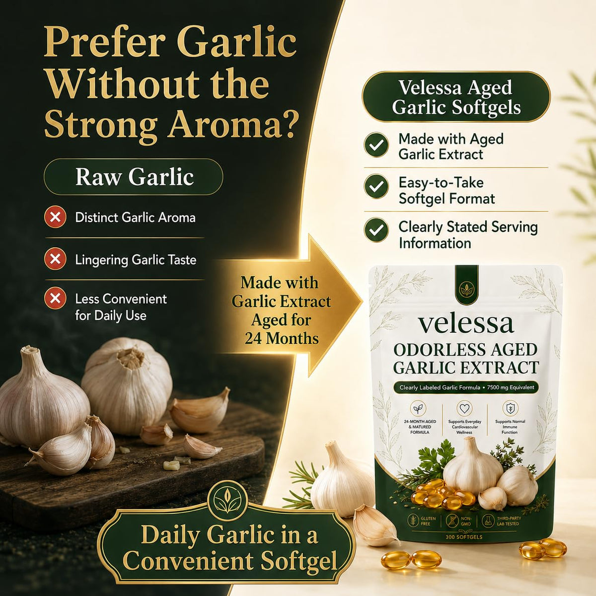 Odorless Aged Garlic Extract 300 Softgels D475