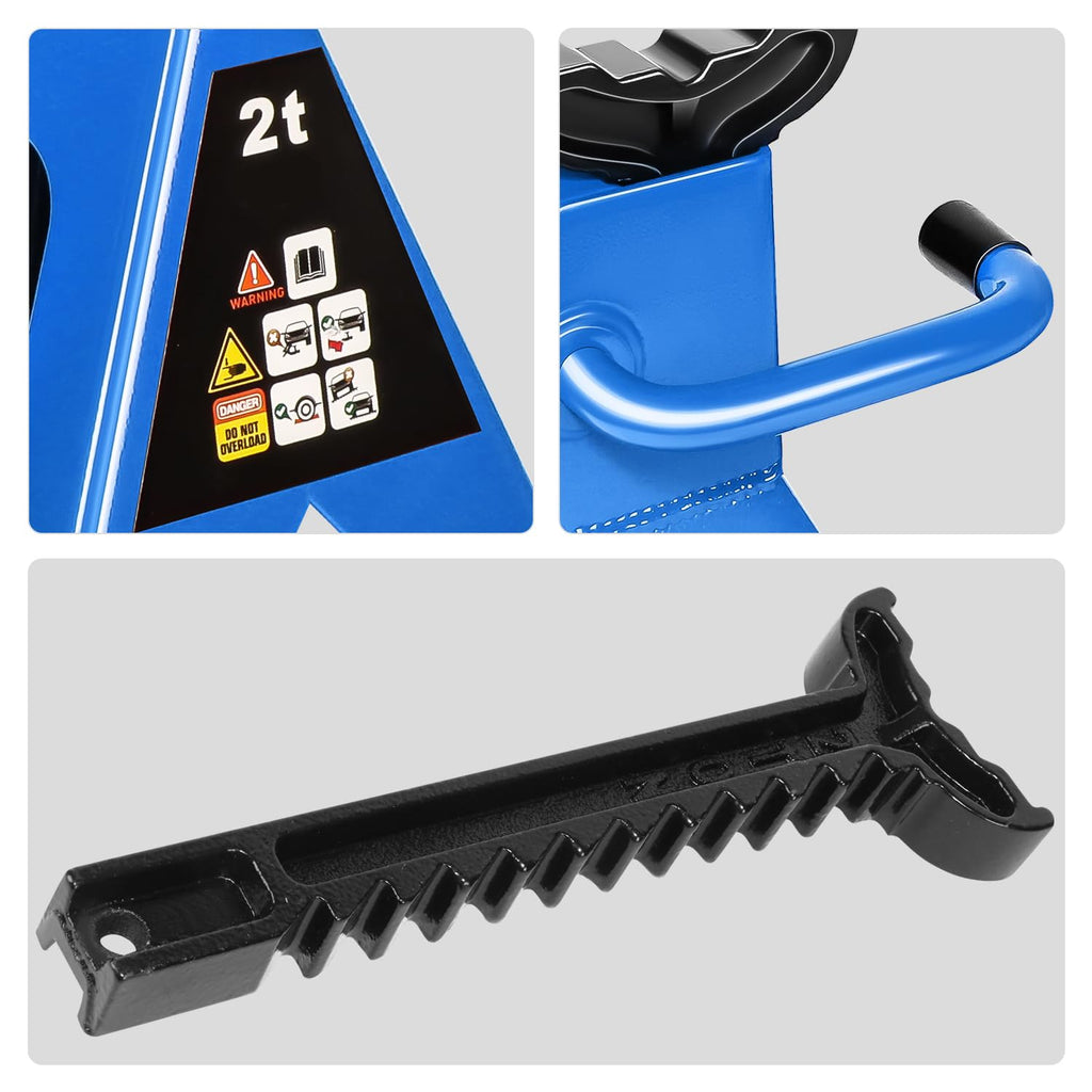 Low Profile Hydraulic Trolley Floor Jack with 2 Ratchet Jack Stands, 2 Ton Capacity, Blue F2756