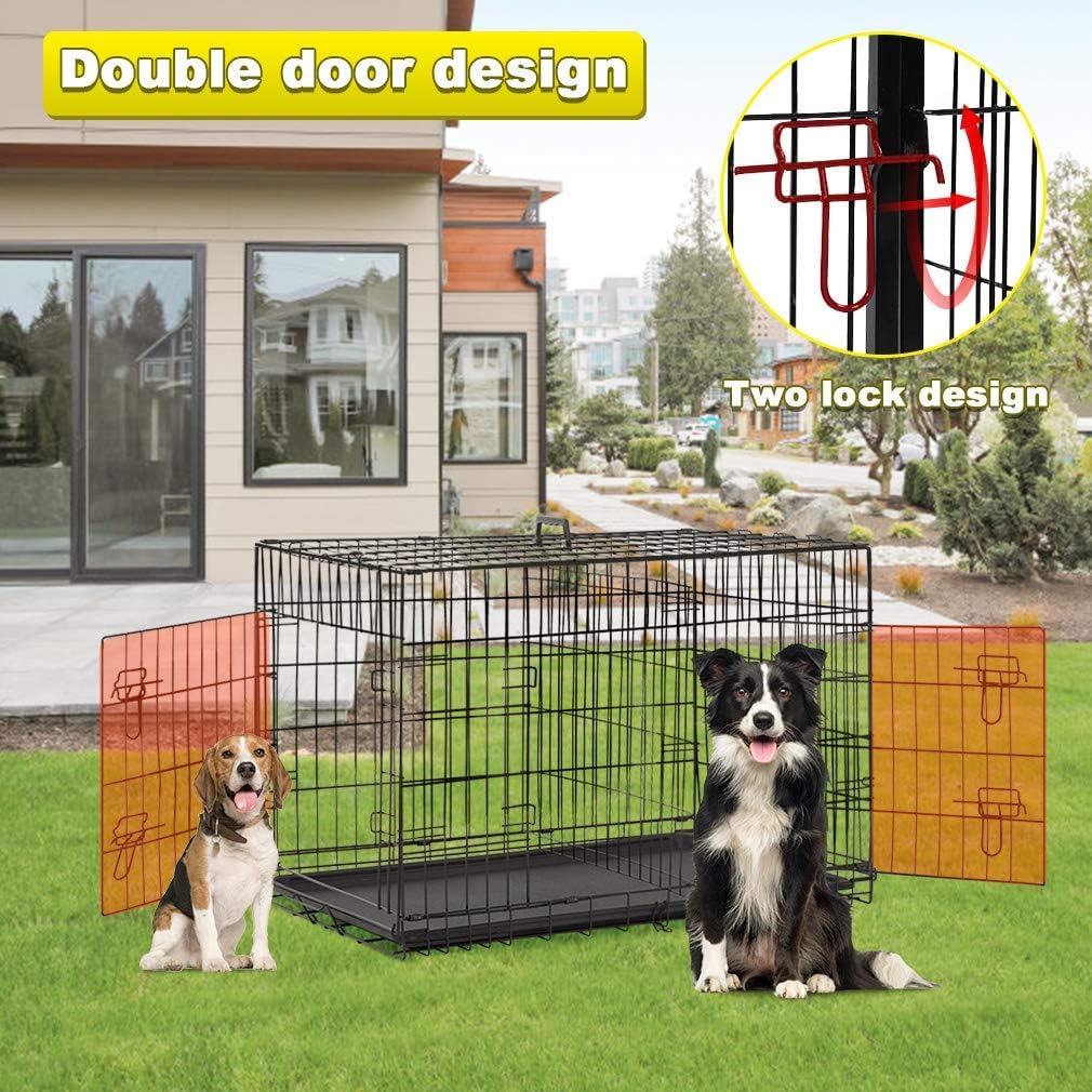 48 Inch Folding Metal Double Door Dog Crate with Divider Panel H325