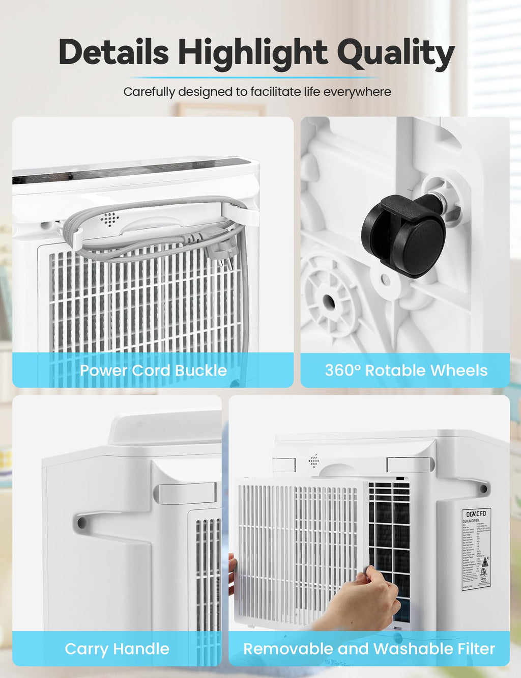 4500 Sq. Ft 50-70 Pints Dehumidifier with Drain Hose and 5L Water Tank P26906