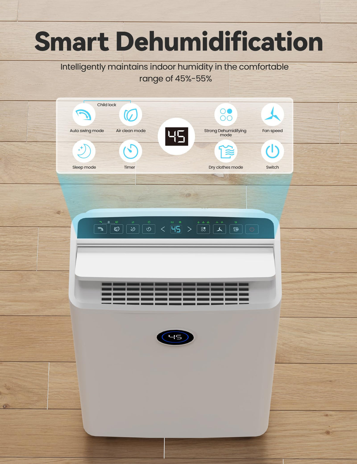 4500 Sq. Ft 50-70 Pints Dehumidifier with Drain Hose and 5L Water Tank P26906