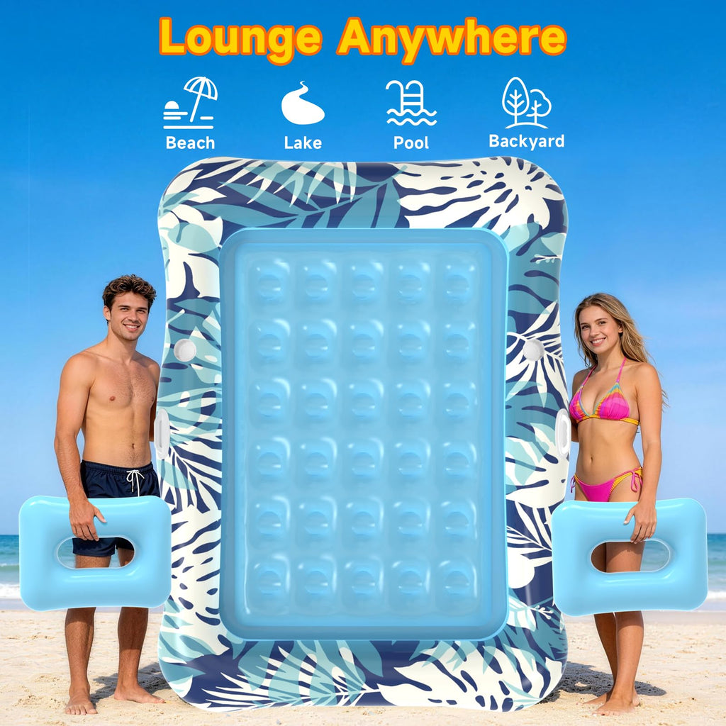 75"x64" XXL Inflatable Tanning Pool Lounger Float with Pillow Blue X267338