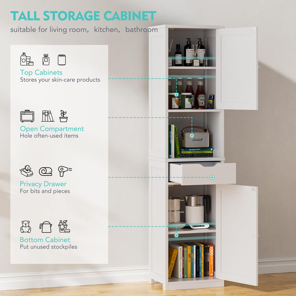Tall Narrow Bathroom Storage Cabinet with Adjustable Shelves, White S29546