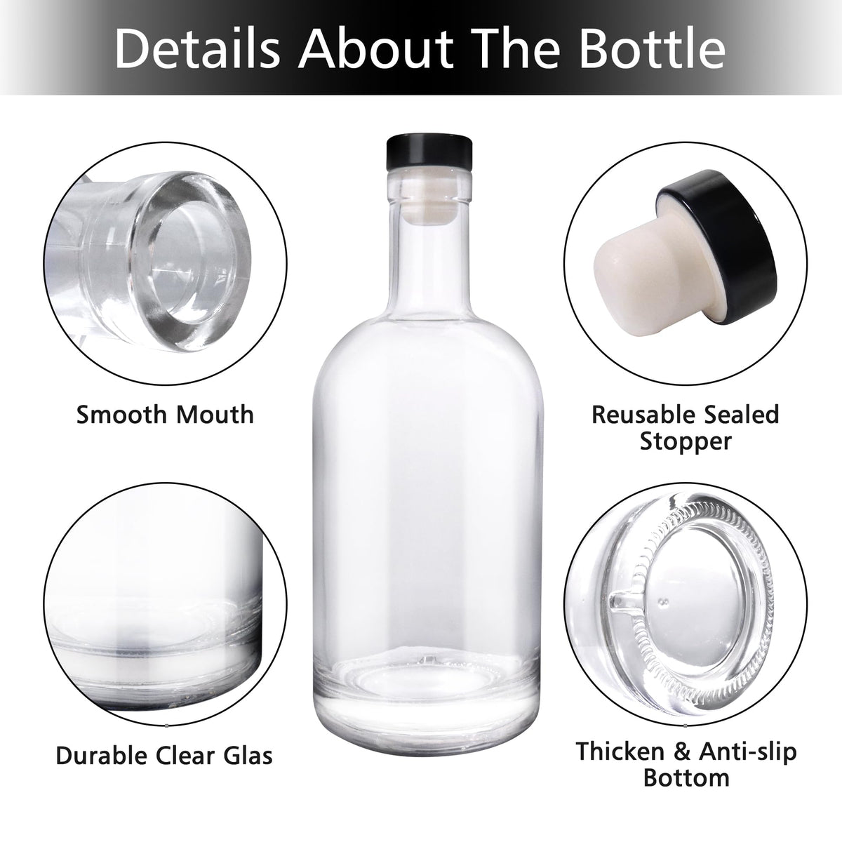 4 Pack 25oz Clear Glass Bottles with Cork Lids B161