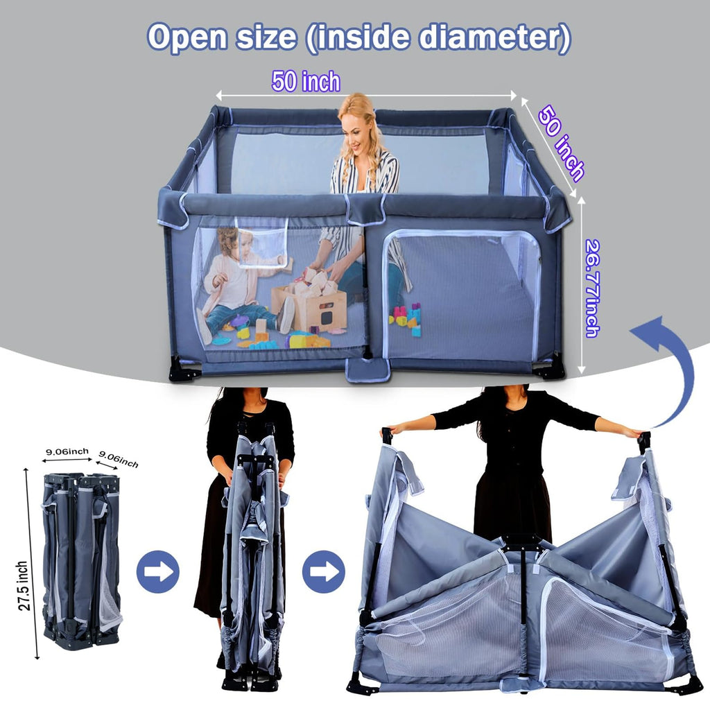 Foldable Baby Playpen with Mat and Storage Bags U7170