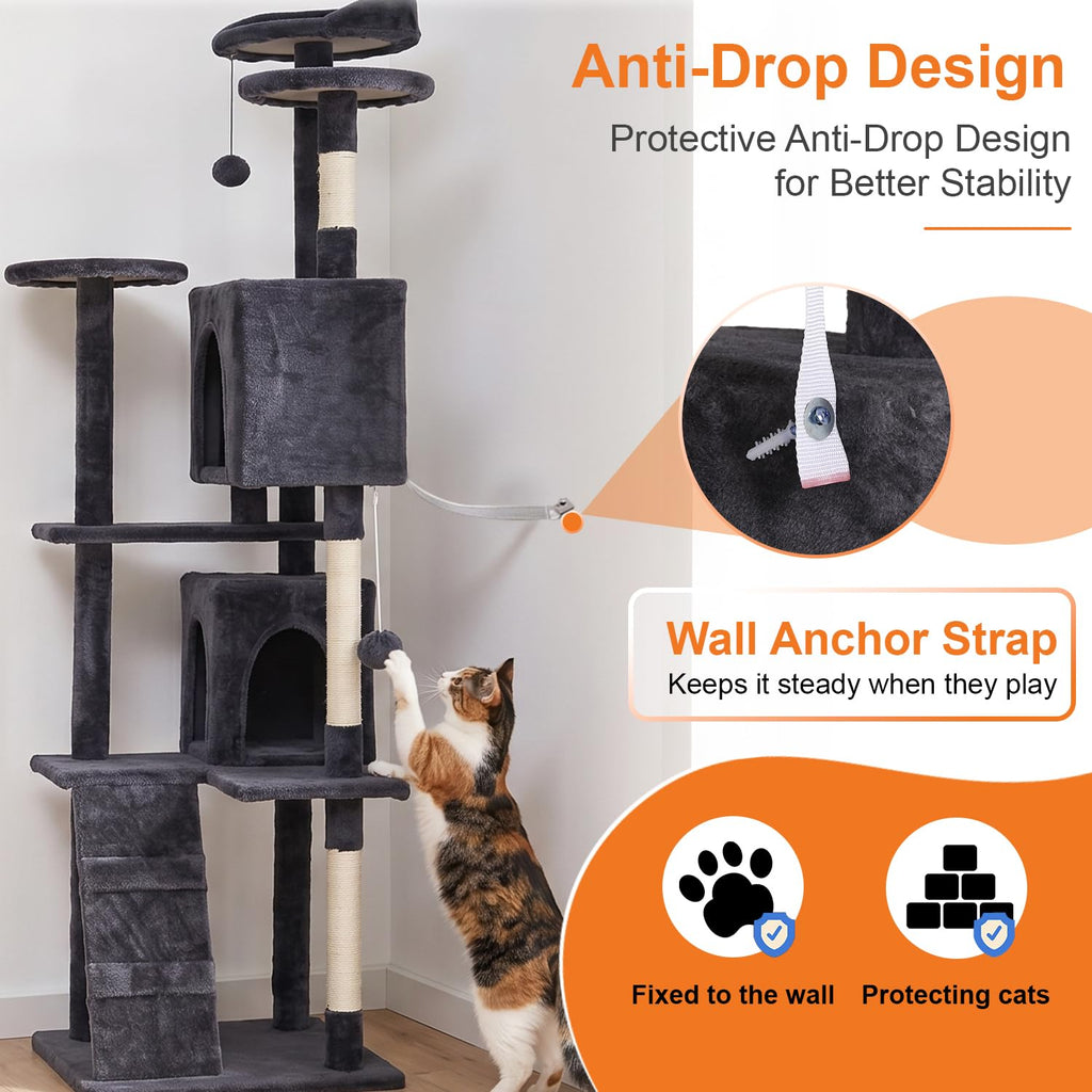70" Dark Gray Cat Tree Tower E754