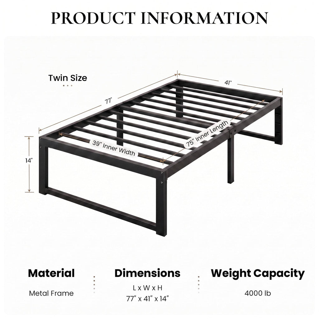 14 Inch Heavy Duty Twin Metal Bed Frame Q879694