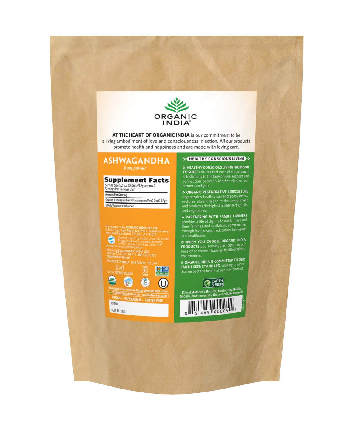 Organic Ashwagandha Powder Herbal Supplement 1lb Bag A848631