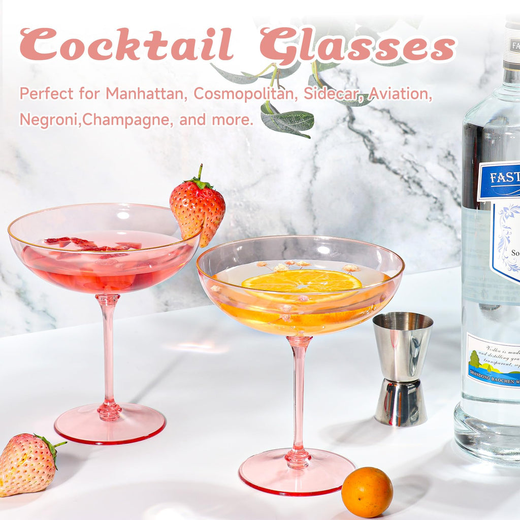 9oz Pink Plastic Martini Glasses Set B1236