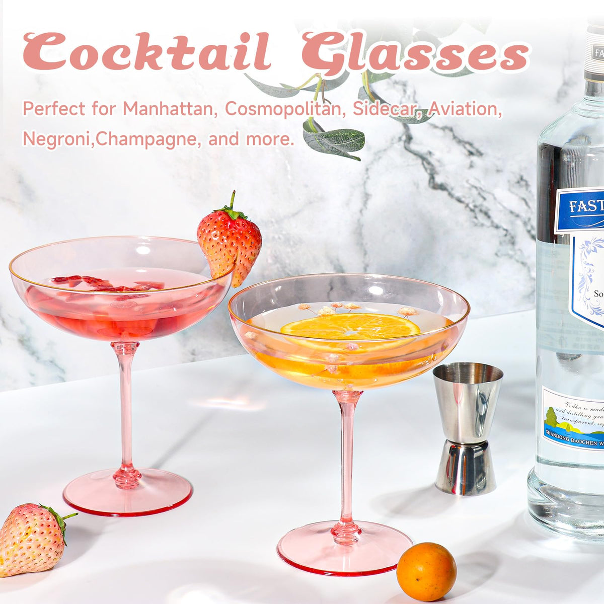 9oz Pink Plastic Martini Glasses Set B1236