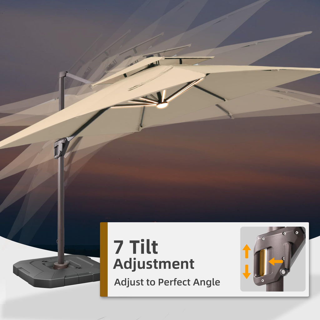 9x12 FT Patio Cantilever Umbrella with Base and LED Lights Q9279