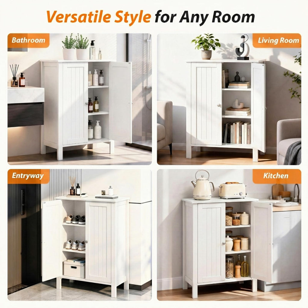 White Free Standing Bathroom Cabinet with Adjustable Shelf L940