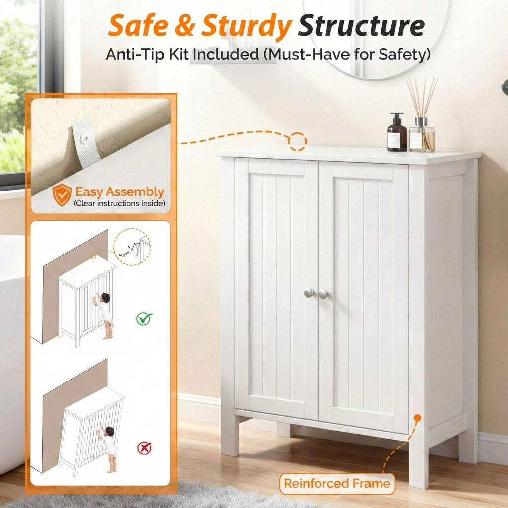 White Free Standing Bathroom Cabinet with Adjustable Shelf L940