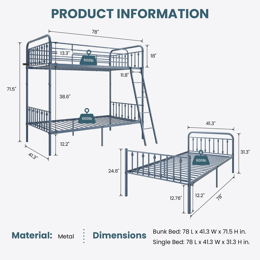 Twin Over Twin Convertible Bunk Bed Y51303