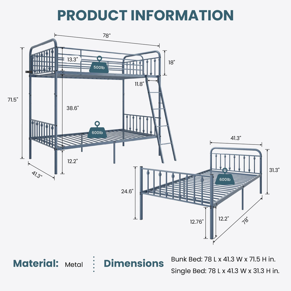 Twin Over Twin Convertible Bunk Bed Y51303