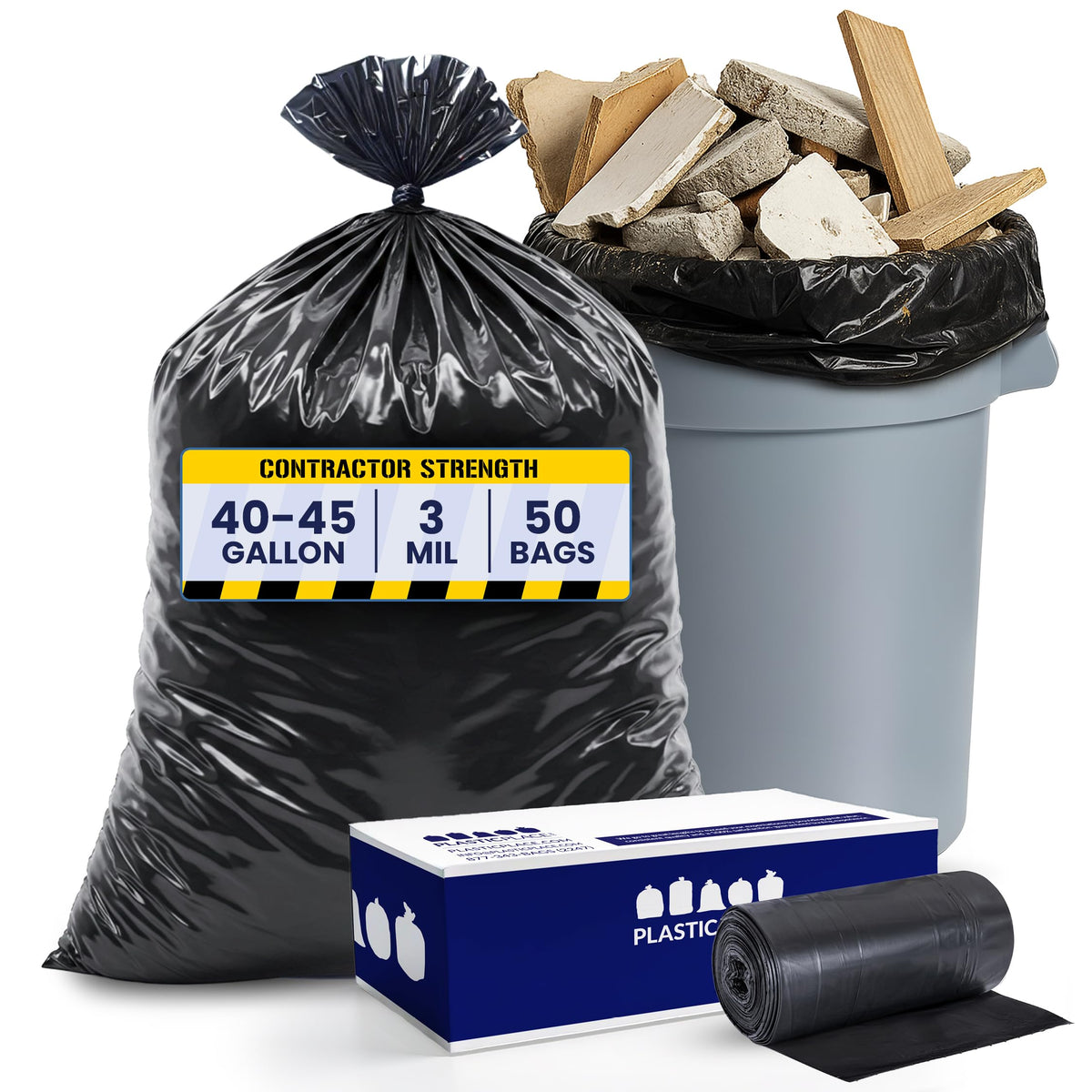 Black Heavy Duty 40-45 Gallon Trash Bags 3.0 Mil 50 Count H354757