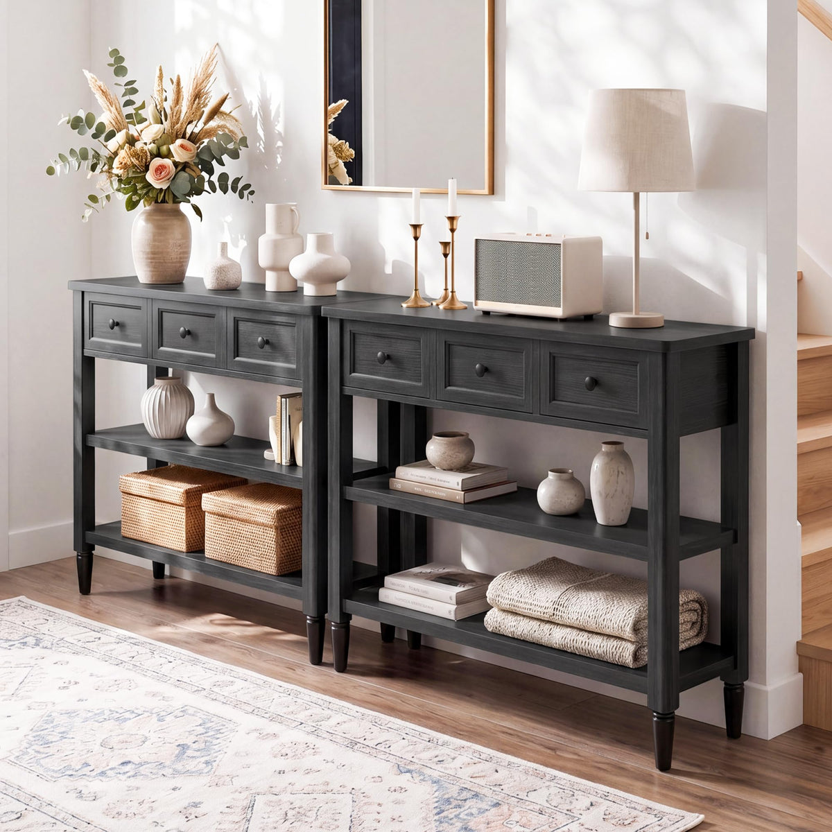 43" Farmhouse Entryway Table with 3 Drawers 2 Shelves N44211
