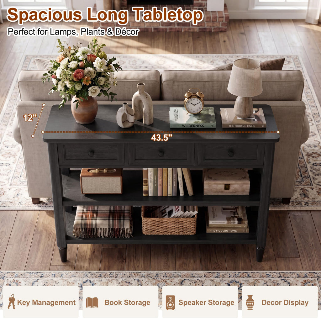 43" Farmhouse Entryway Table with 3 Drawers 2 Shelves N44211