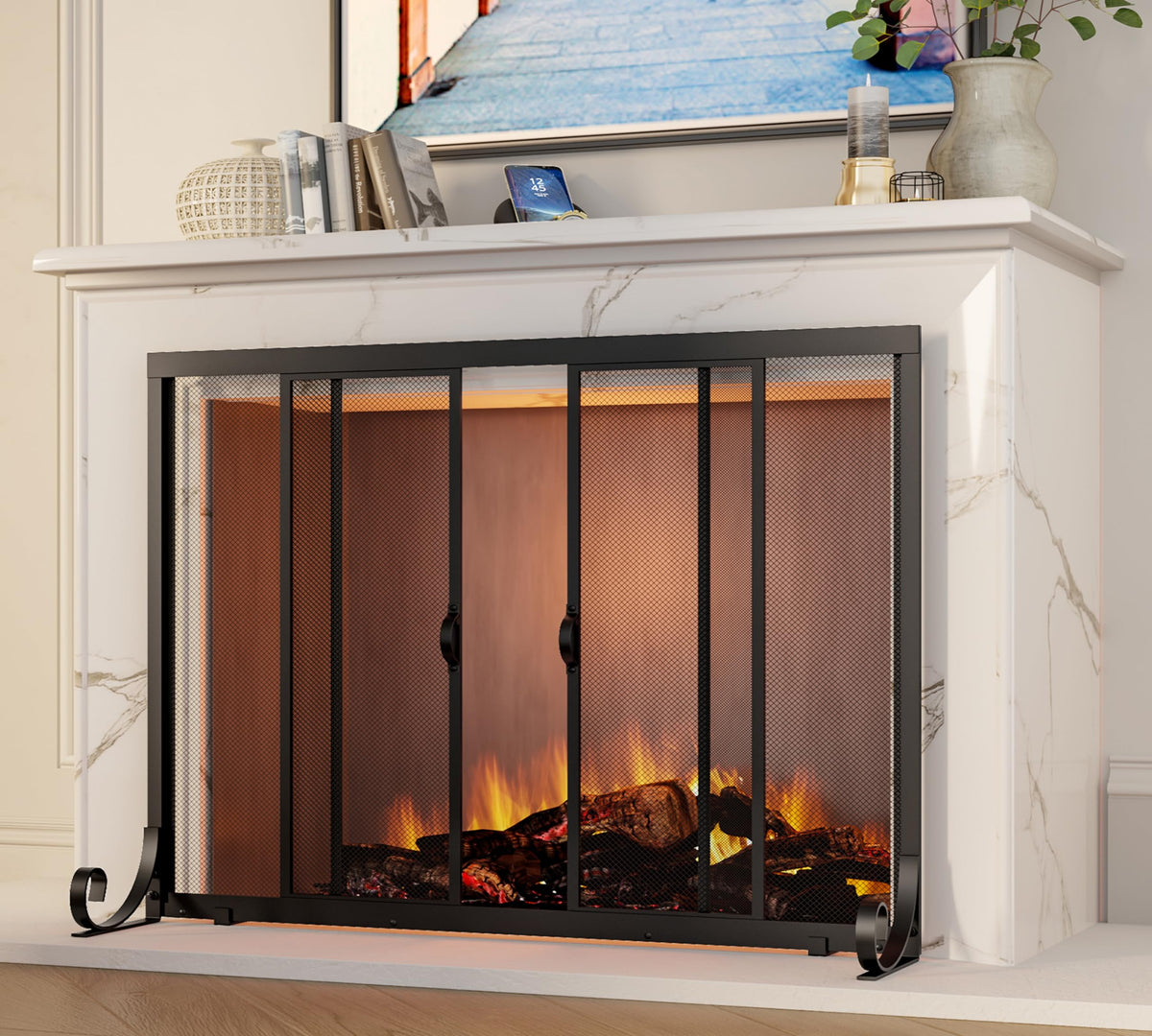 Sliding Wrought Iron Fireplace Screen Y229