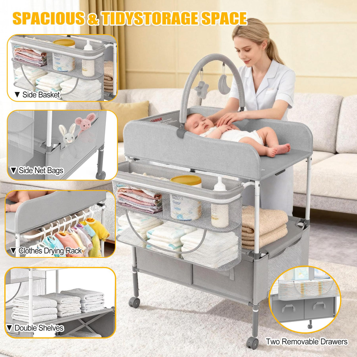 Portable Diaper Changing Station with Drawers D6515
