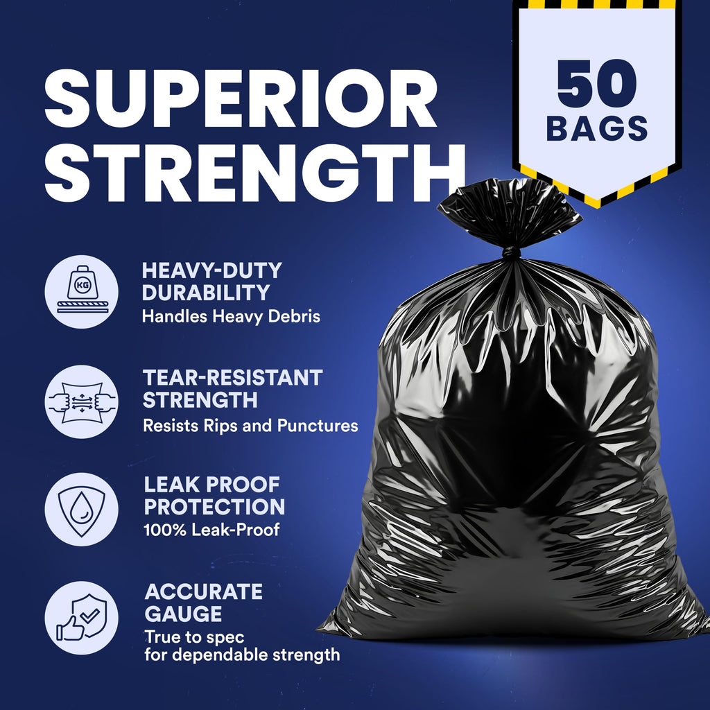 Black Heavy Duty 40-45 Gallon Trash Bags 3.0 Mil 50 Count H354757