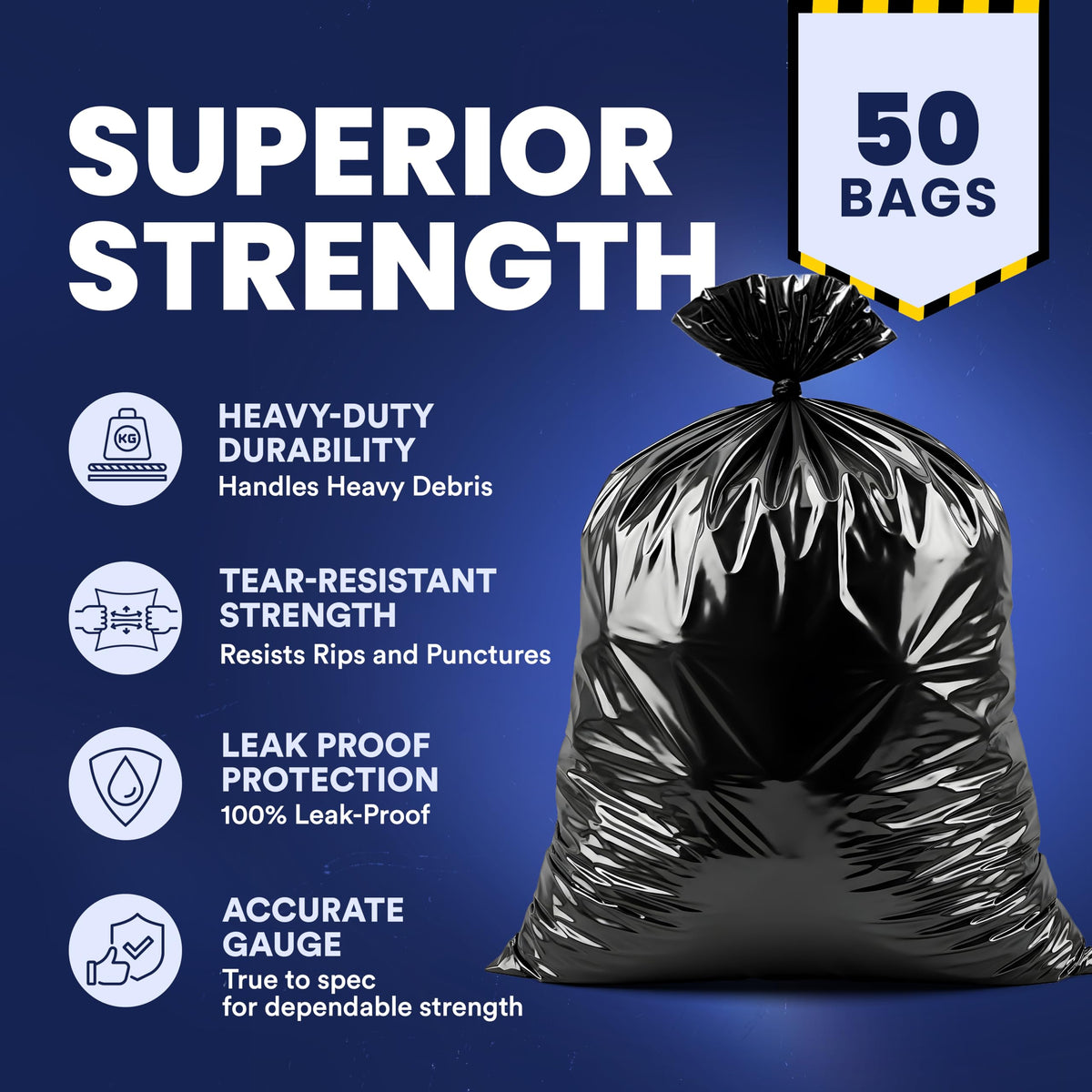 Black Heavy Duty 40-45 Gallon Trash Bags 3.0 Mil 50 Count H354757