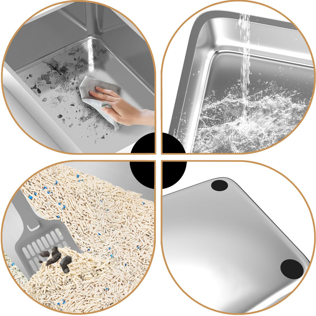 XL Stainless Steel Sifting Cat Litter Box with Scoop M593