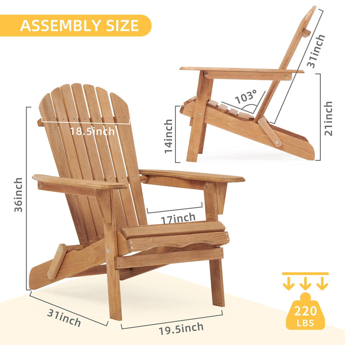 Adirondack Chair Set of 2 Wooden Folding Outdoor Chair F8063