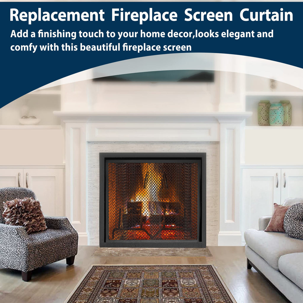 Fireplace Mesh Screen Curtain, 24" x 24" Panels, Black E9639