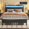 Full Bed Frame with Headboard, Footboard, Charging Station, LED Light, Storage Shelf, Black L56406