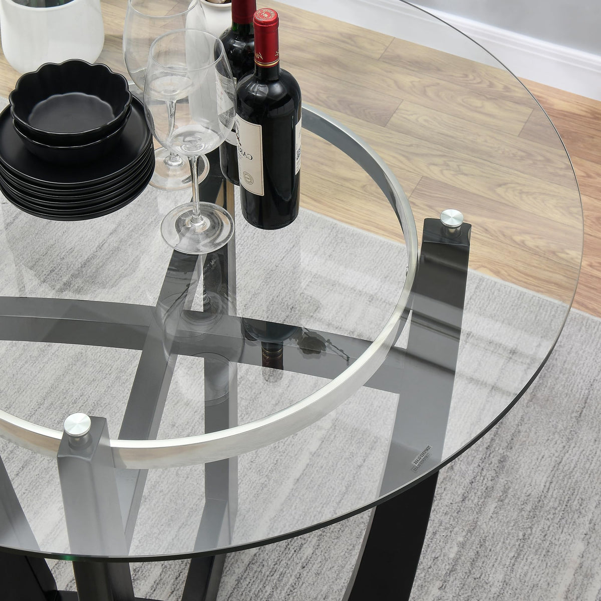 48" Glass Dining Table Set with 4 PU Leather Chairs V839147