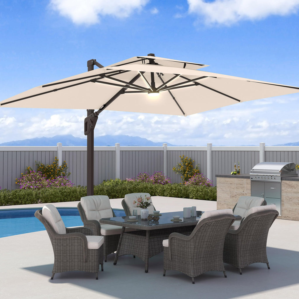 9x12 FT Patio Cantilever Umbrella with Base and LED Lights Q9279