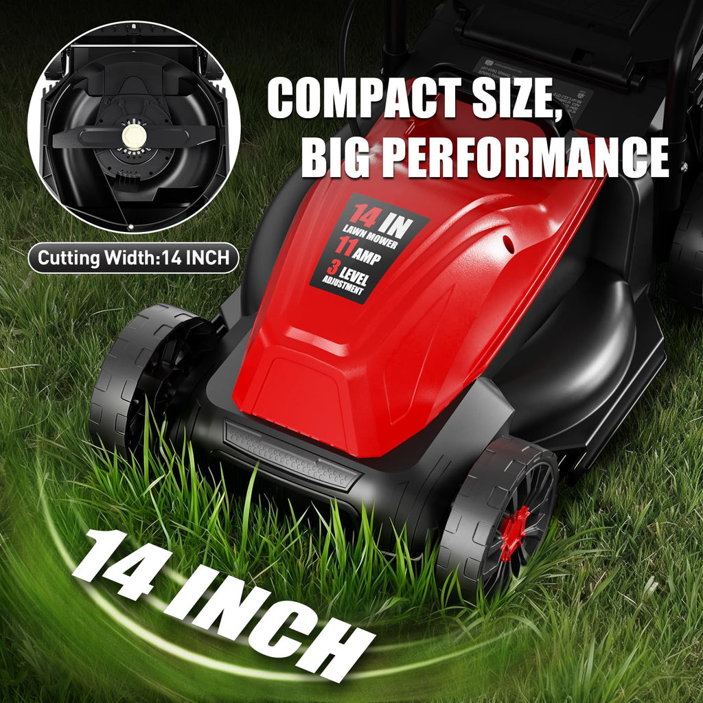 14" Corded Lawn Mower, 3-Height, 2-in-1 Mulch & Bag L510