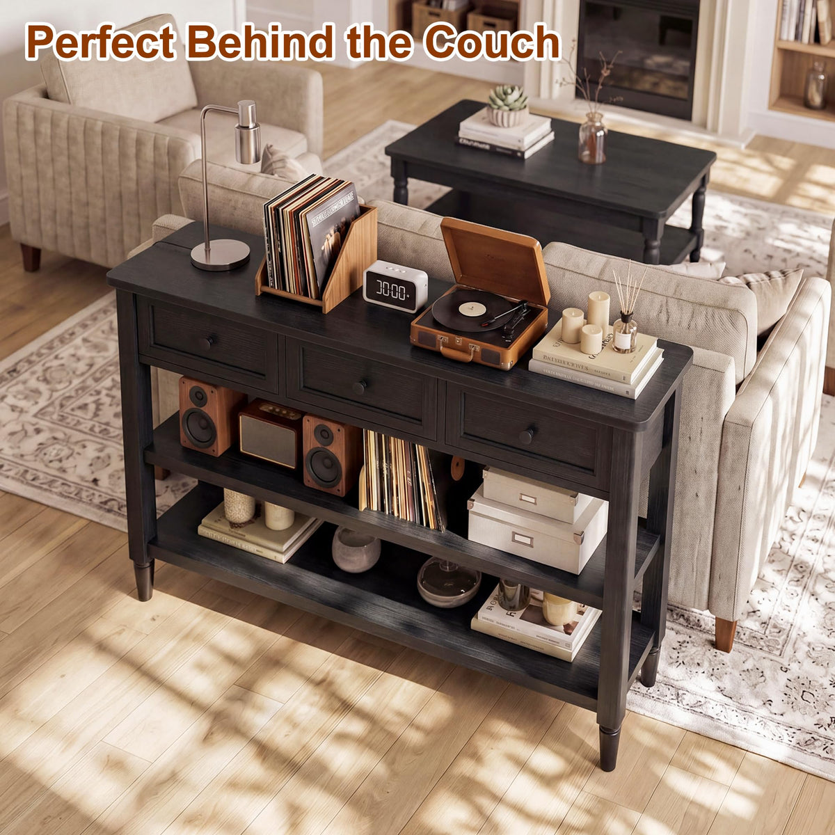 43" Farmhouse Entryway Table with 3 Drawers 2 Shelves N44211