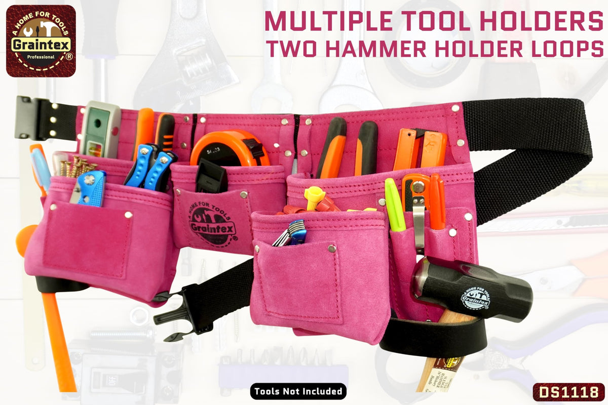 Pink 8 Pocket Suede Leather Tool Belt L4228