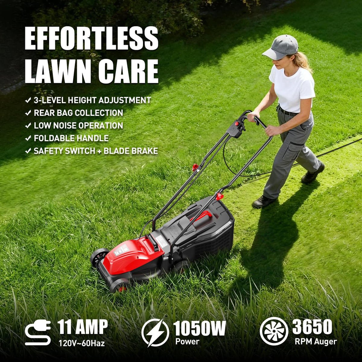 14" Corded Lawn Mower, 3-Height, 2-in-1 Mulch & Bag L510