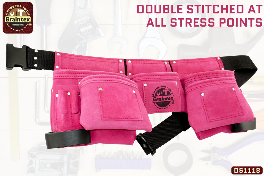 Pink 8 Pocket Suede Leather Tool Belt L4228