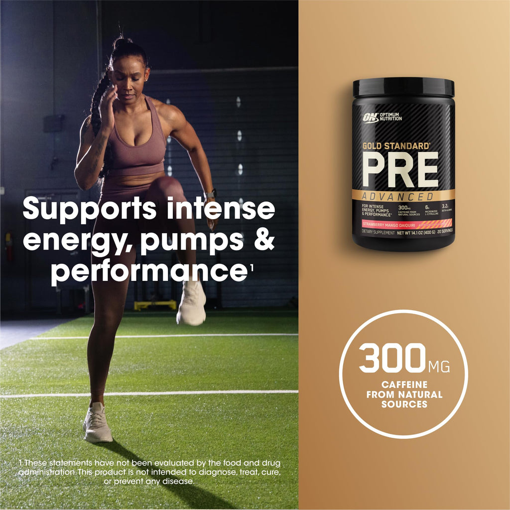 Pre Workout with Creatine Beta-Alanine L-Citrulline and Caffeine, Strawberry Mango Daiquiri, 20 Servings L441
