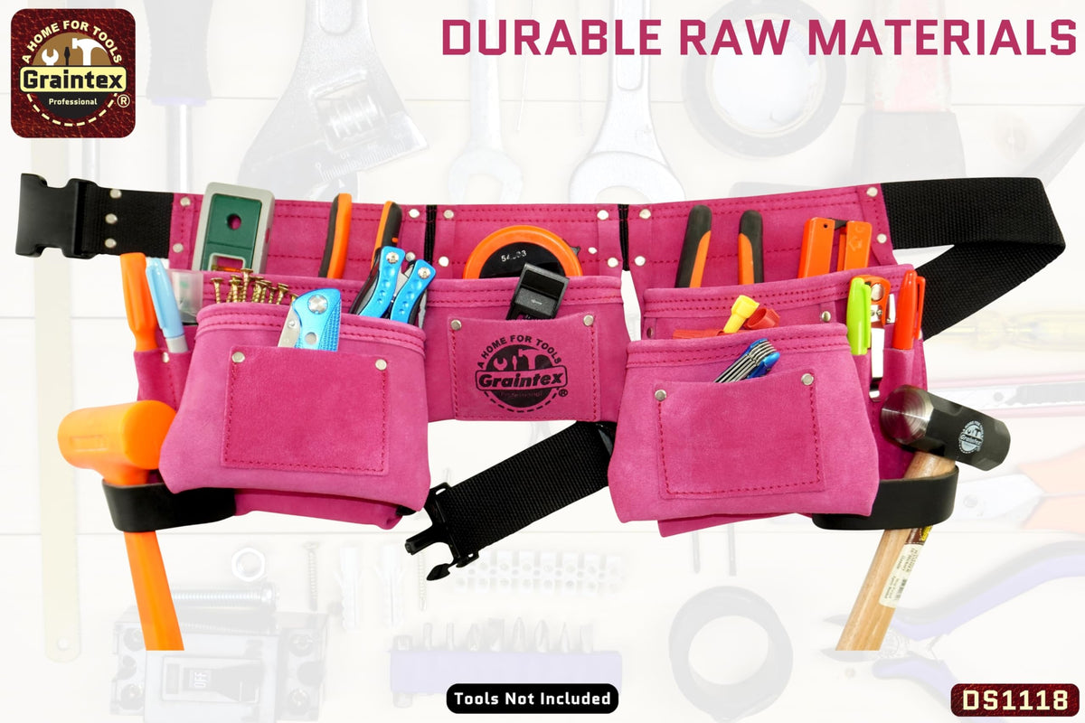 Pink 8 Pocket Suede Leather Tool Belt L4228