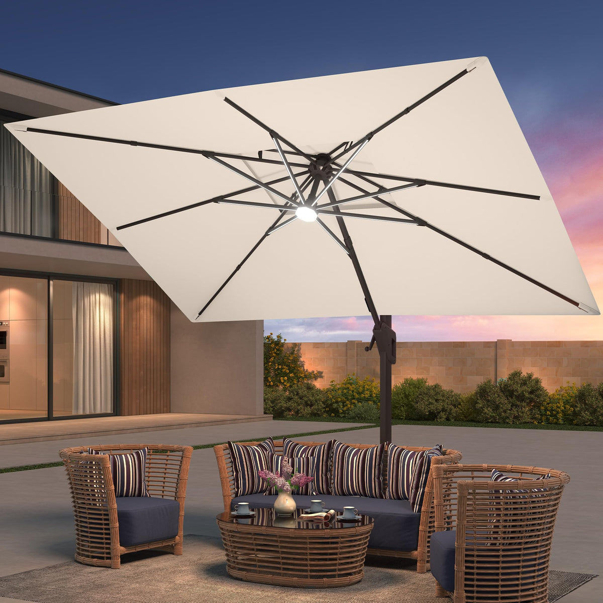 9x12 FT Patio Cantilever Umbrella with Base and LED Lights Q9279