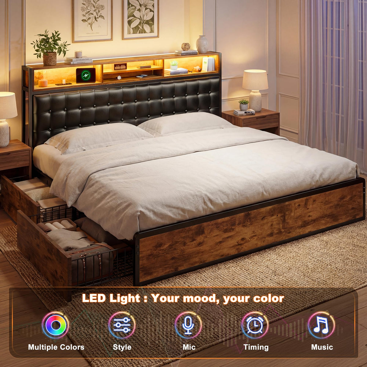 King Bed Frame with 4 Drawers C5170