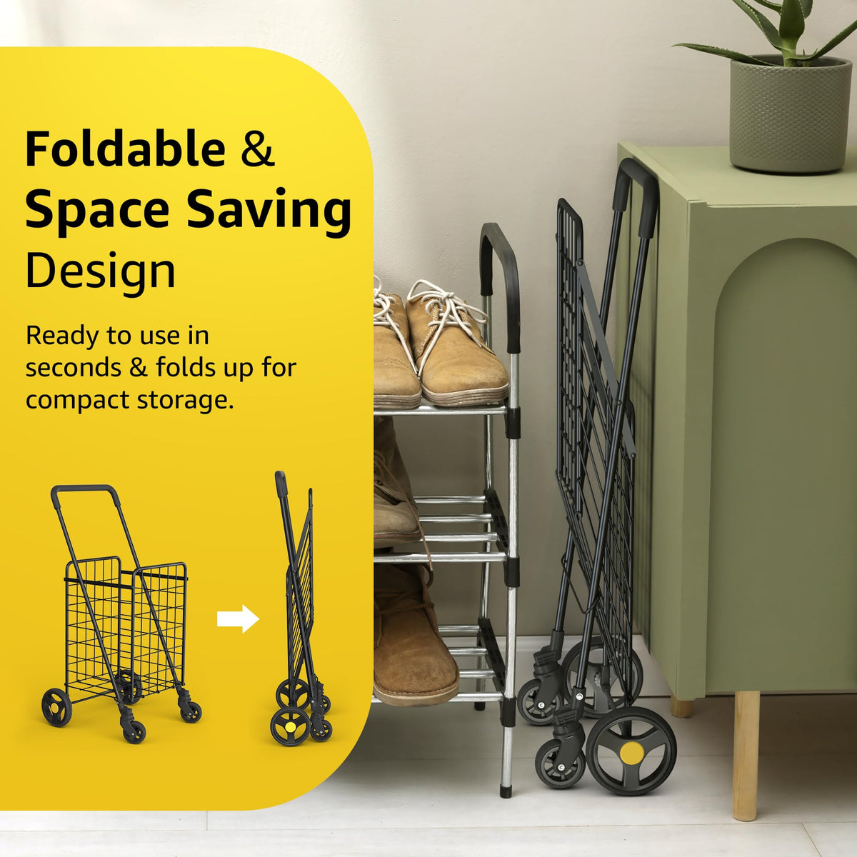 Black Foldable Lightweight Utility Cart O943333