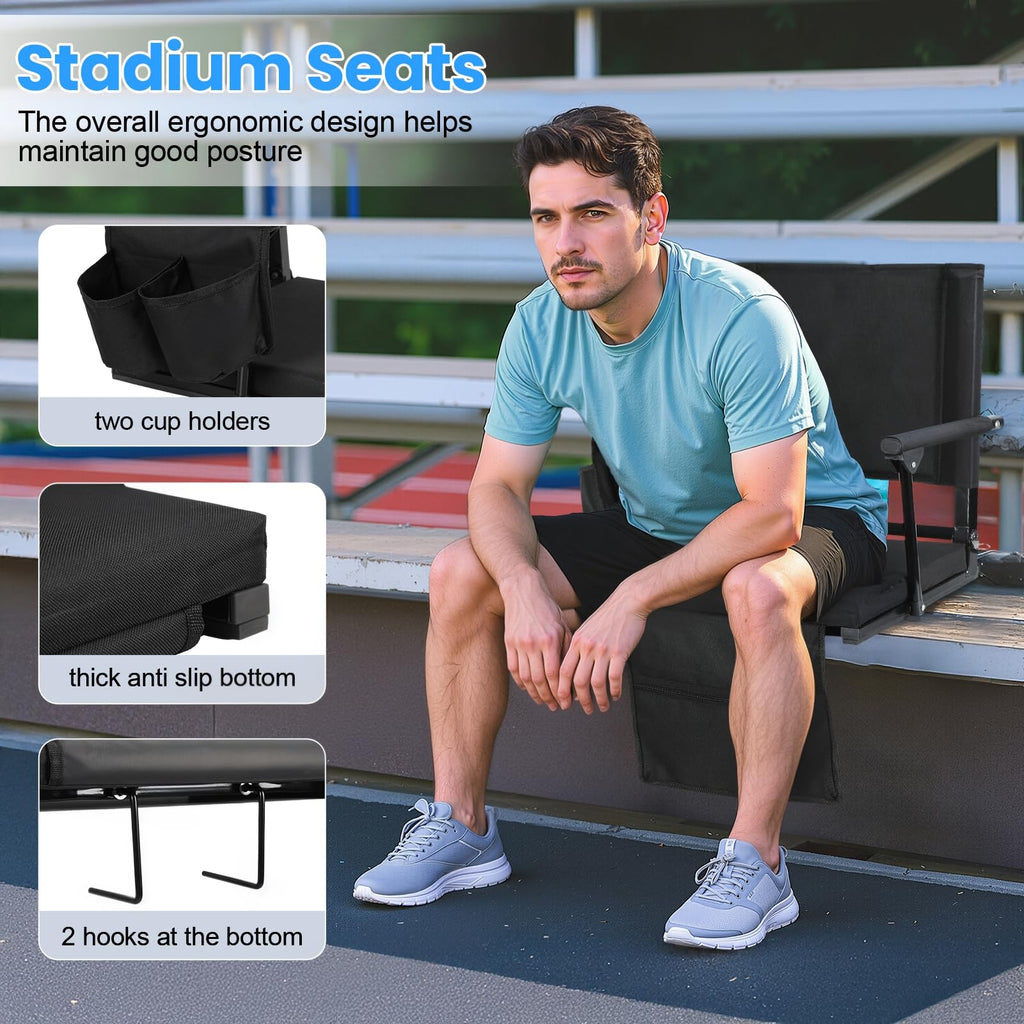 2 Pcs Folding Stadium Seat with Back Support and Cushion X88995