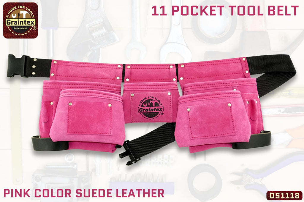 Pink 8 Pocket Suede Leather Tool Belt L4228