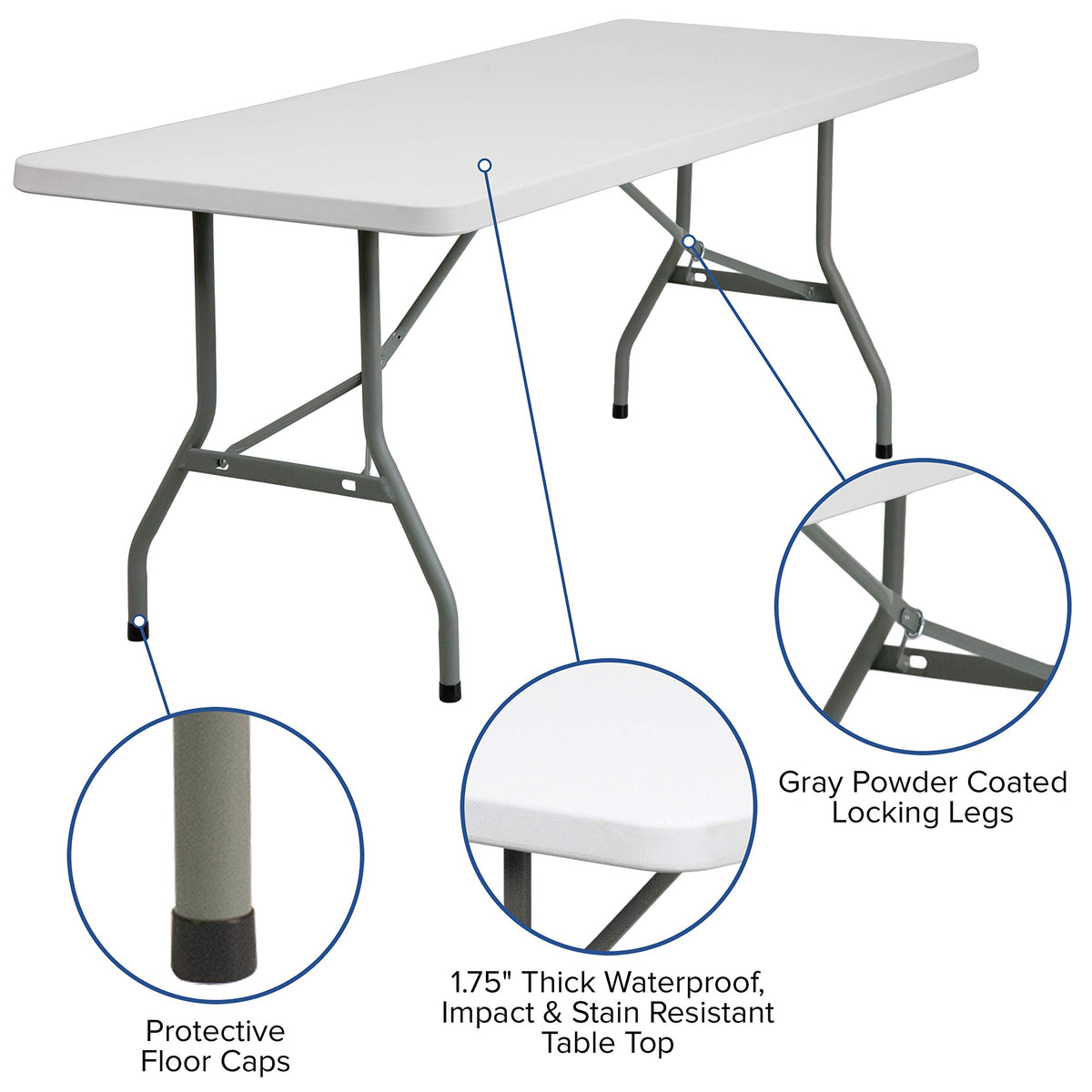 6-Foot Granite White Plastic Folding Table L500429
